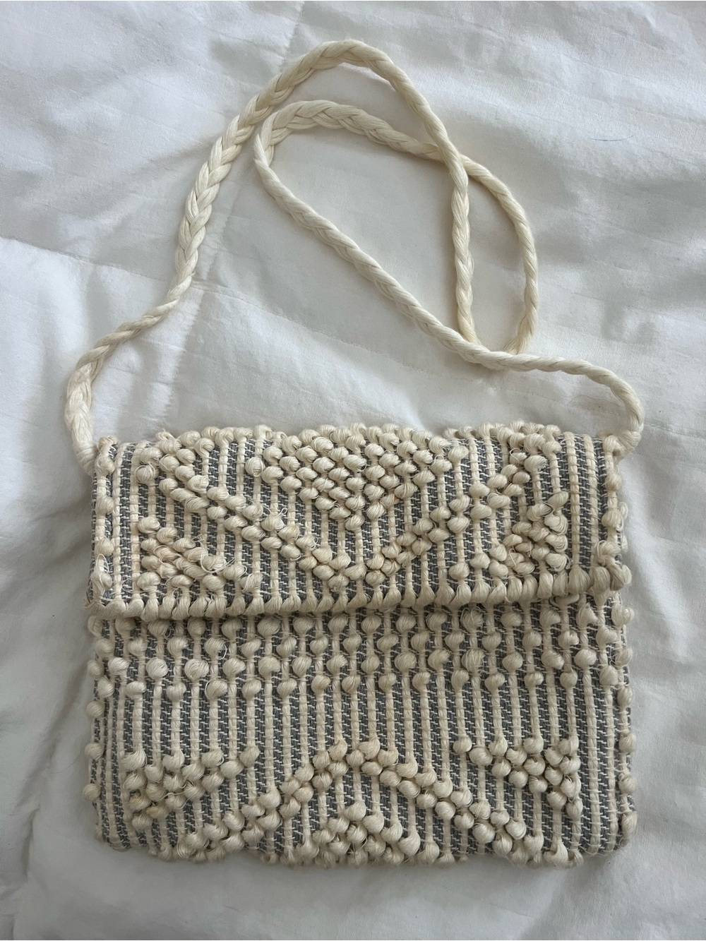 Antonella Tedde Handwoven Cream Macramé Crossbody Purse